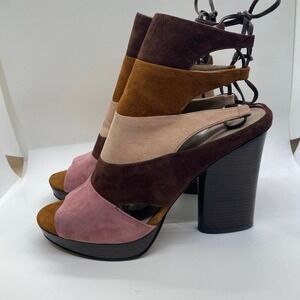 Donald J. Pilner Funky Peep Toe Heels Suede Colorblock Pink/Browns sz 8